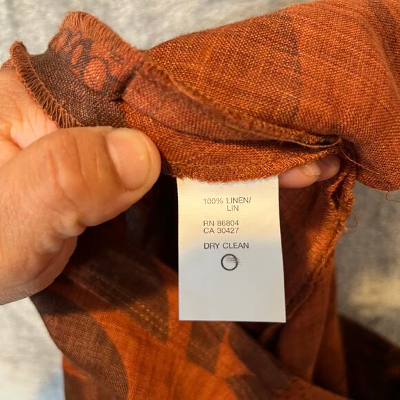 Vtg Boho Linen Skirt Rust Brown Circle Print & Beaded Details Earthy Tones Sz 4 - Picture 8 of 8